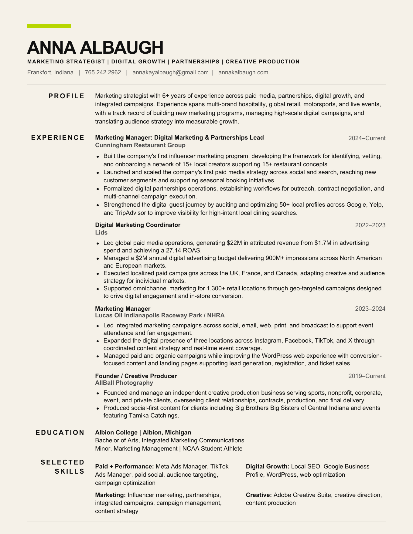 Anna Albaugh résumé